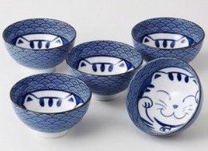 SEIGAIHA NEKO CHAWAN SOROE 5P 11.7X6.3CM