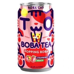 BOBA TEA POPPING STRAWBERRY PEACH "BOBACAT" 320ML